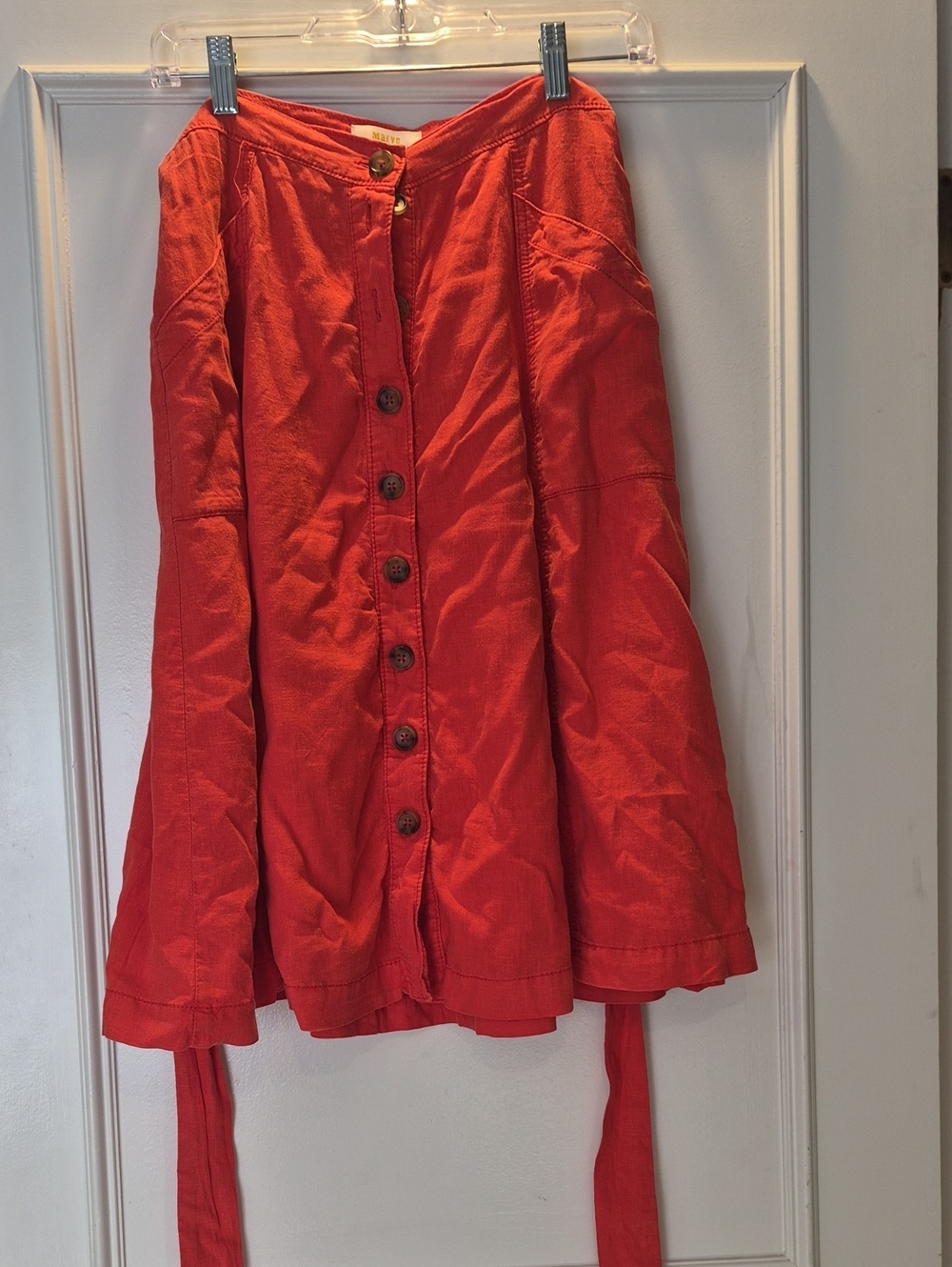 Anthropologie Orange A-Line Button-Front Skirt
